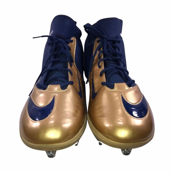 NWOT Nike Superbad Pro Lunarlon Gold Blue Football Player Cleats Men's 18 - Picture 2 of 9